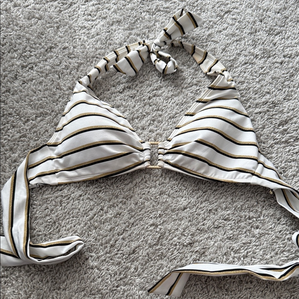 Ralph Lauren White and Gold Striped Bikini Top